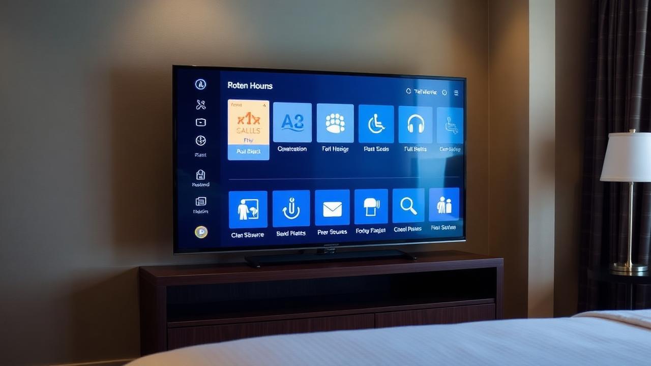 TV hotel con interfaccia accessibile a icone grandi e simboli inclusivi