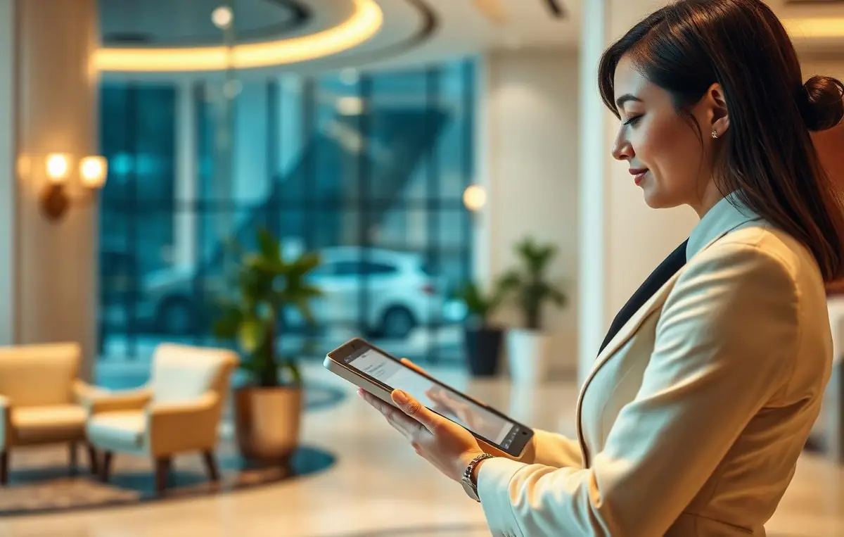 Concierge alla reception di una hall di hotel di lusso
