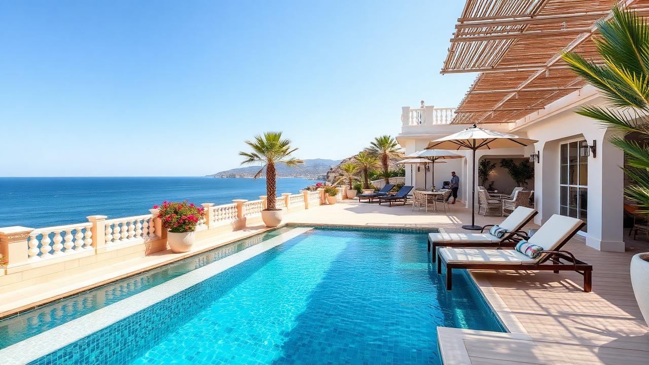 Terrazza piscina di un resort di lusso sul mare Mediterraneo